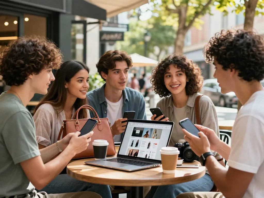Group discussing if streek is legit in Canada while shopping online at a café.