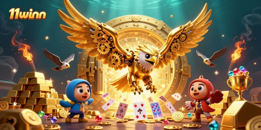 Experience the thrill of gaming action at 11winn with a vibrant 3D casino illustration.