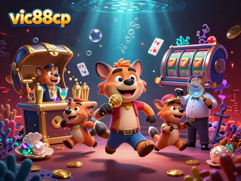 Experience the excitement of vic88cp with hyenas running a comedy casino club, full of playful casino elements.