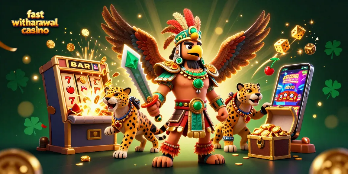 Experience the excitement of fast withdrawal casinos with 3D Aztec characters amidst jackpot wins and dynamic gaming elements.